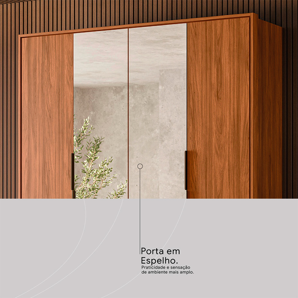 Guarda-Roupa Casal com Espelho Attore 4 Portas 3 Gavetas Nogueira