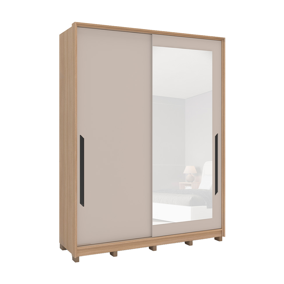Guarda-Roupa Casal com Espelho Barcelona 2 Portas 4 Gavetas Carvalho e Off White