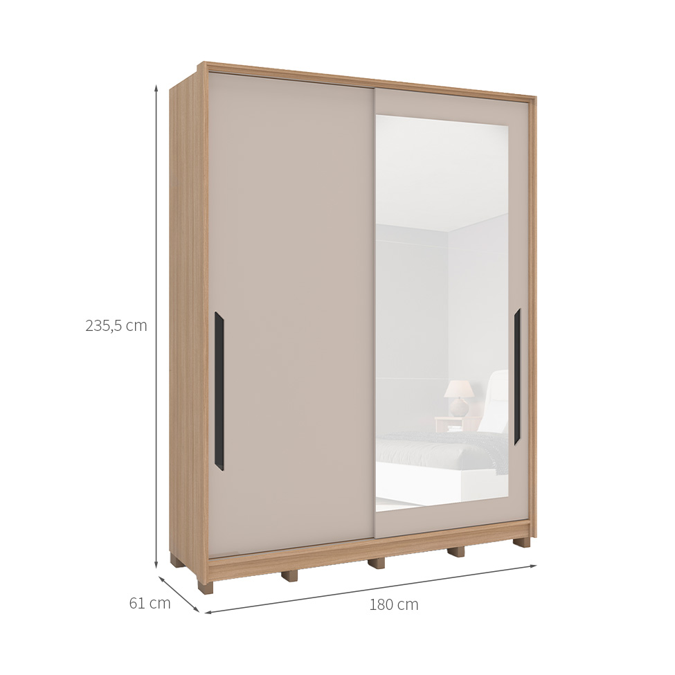 Guarda-Roupa Casal com Espelho Barcelona 2 Portas 4 Gavetas Carvalho e Off White