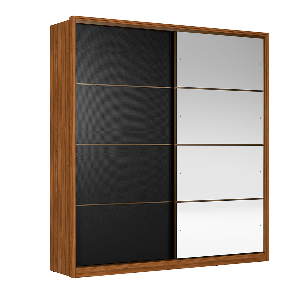 Guarda-Roupa Casal com Espelho Belga Flex 2 Portas 3 Gavetas Nogueira e Preto