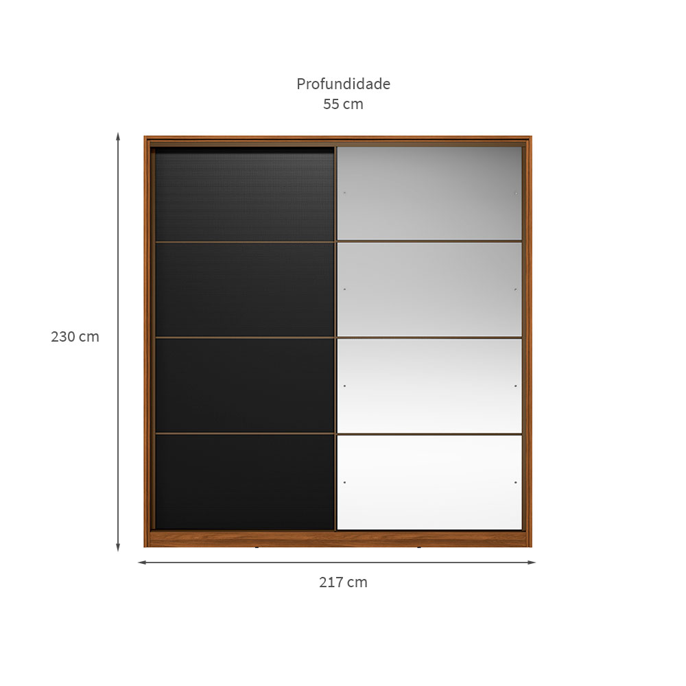 Guarda-Roupa Casal com Espelho Belga Flex 2 Portas 3 Gavetas Nogueira e Preto