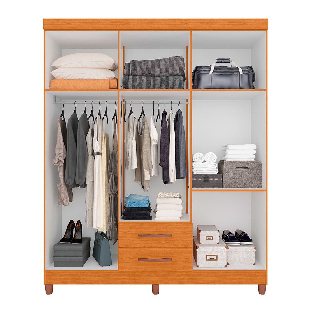 Guarda-Roupa Casal com Espelho Âmbar 6 Portas 2 Gavetas Cinamomo