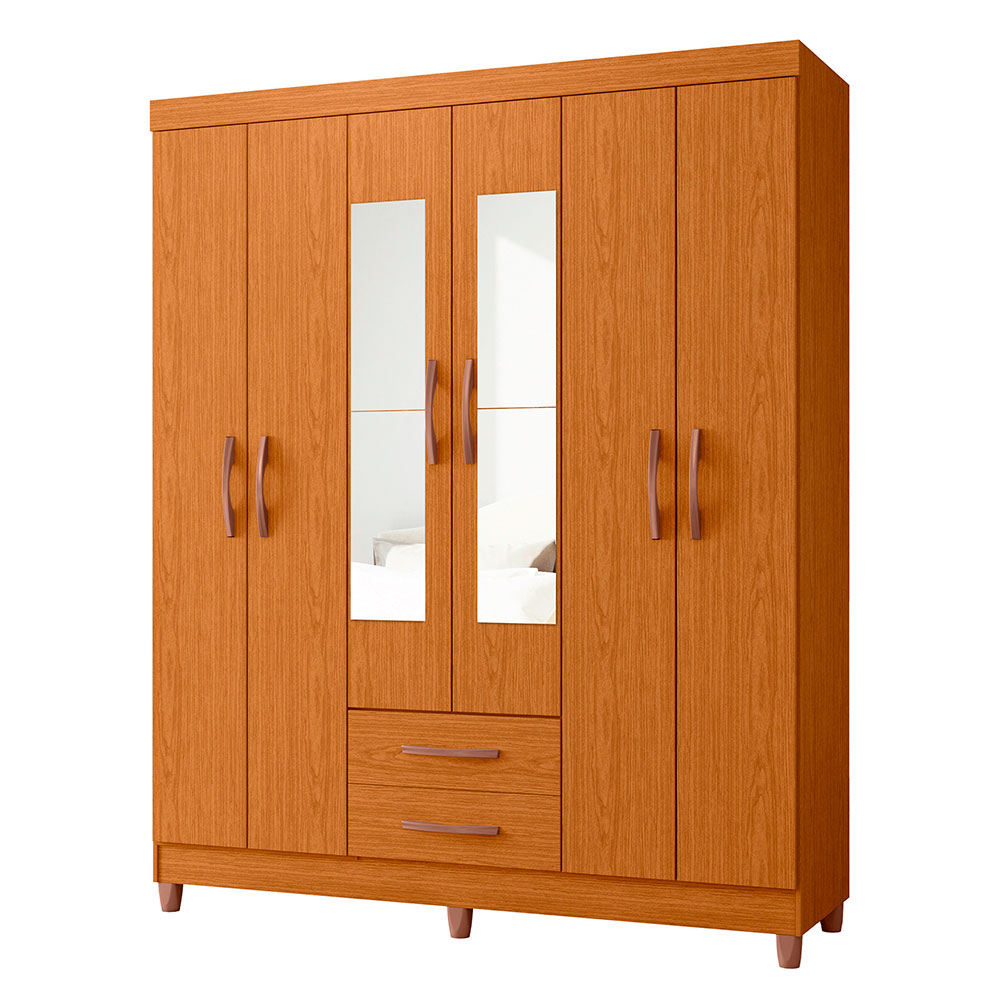 Guarda-Roupa Casal com Espelho Âmbar 6 Portas 2 Gavetas Cinamomo