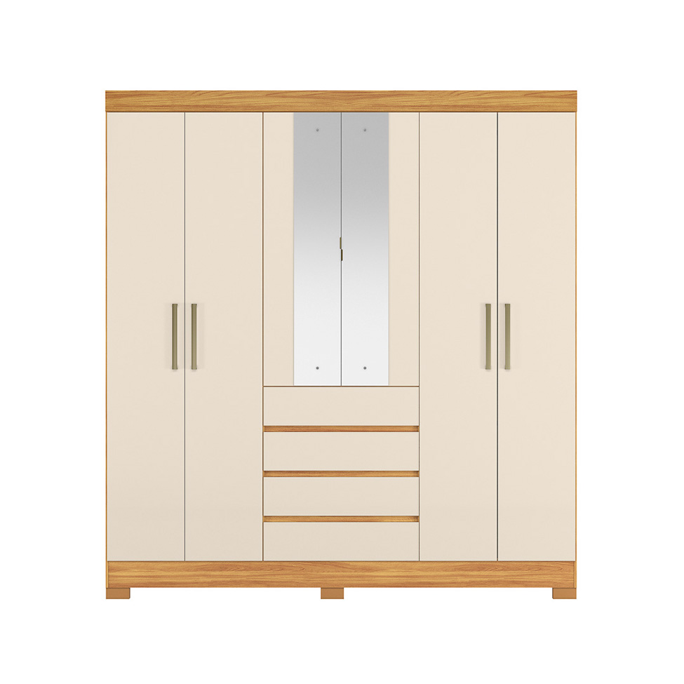 Guarda-Roupa Casal com Espelho Ópera 6 Portas 4 Gavetas Cinamomo e Off White
