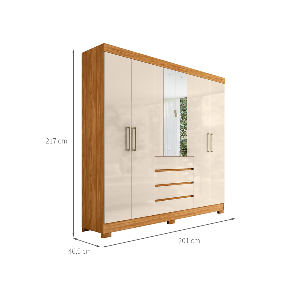 Guarda-Roupa Casal com Espelho Ópera 6 Portas 4 Gavetas Cinamomo e Off White