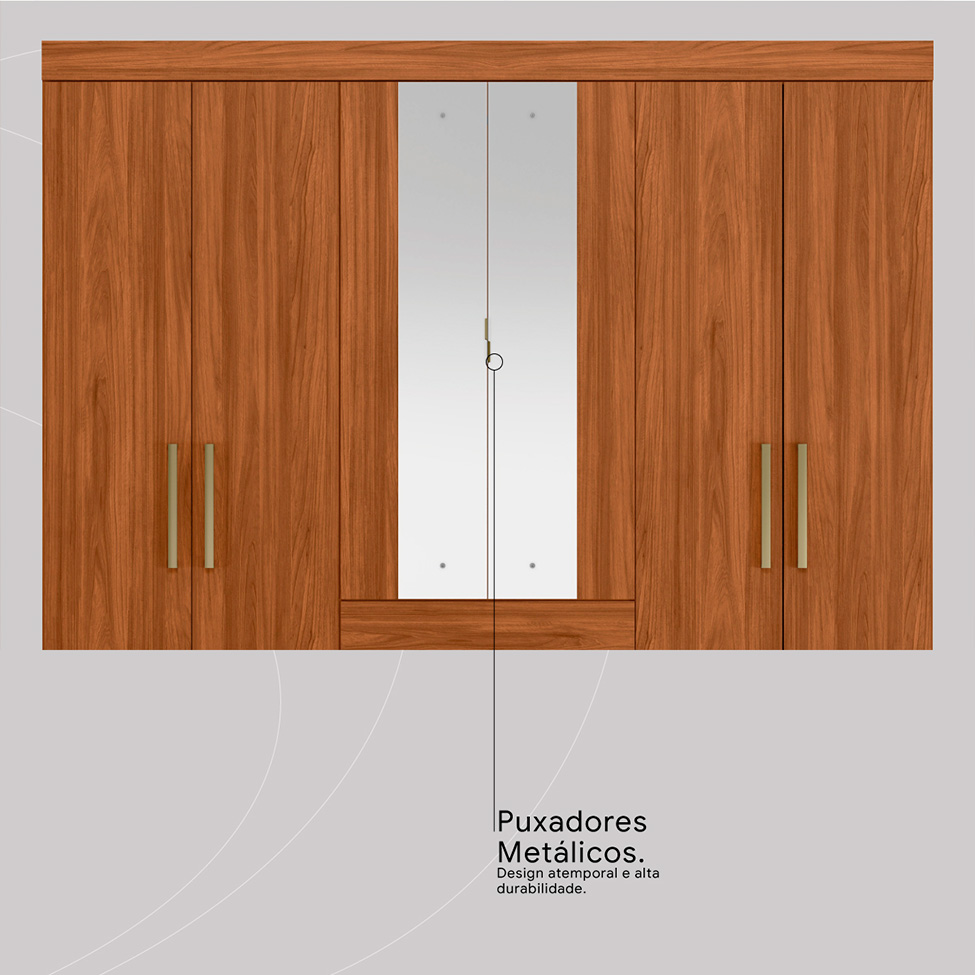 Guarda-Roupa Casal com Espelho Ópera 6 Portas 4 Gavetas Nogueira