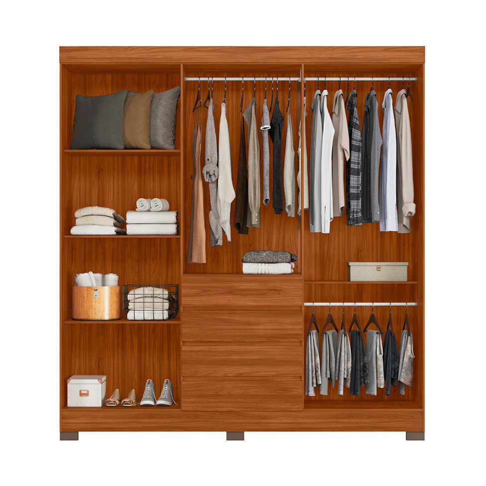 Guarda-Roupa Casal com Espelho Ópera 6 Portas 4 Gavetas Nogueira