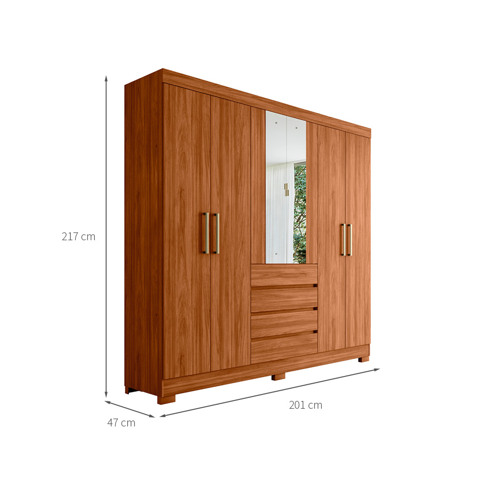 Guarda-Roupa Casal com Espelho Ópera 6 Portas 4 Gavetas Nogueira