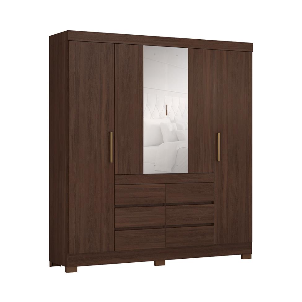 Guarda-Roupa Casal com Espelho Cadis 4 Portas 6 Gavetas Café
