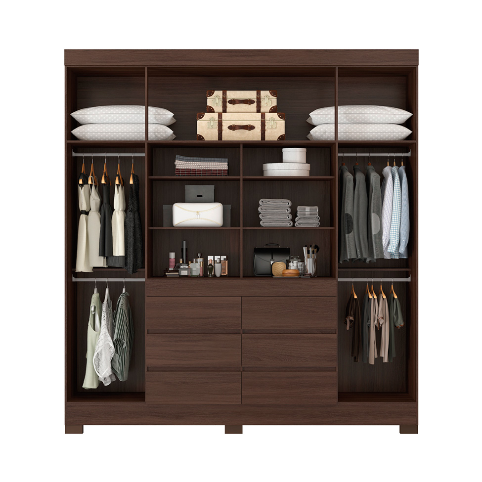 Guarda-Roupa Casal com Espelho Cadis 4 Portas 6 Gavetas Café