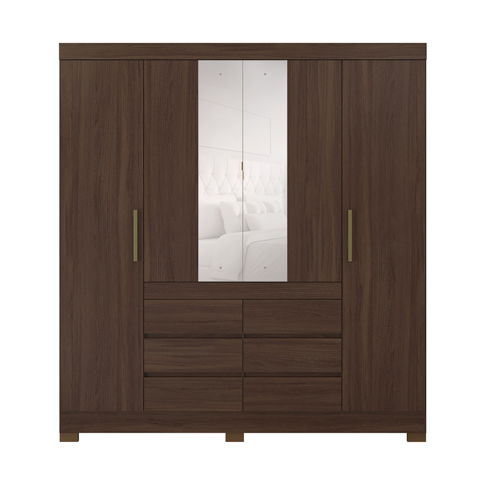 Guarda-Roupa Casal com Espelho Cadis 4 Portas 6 Gavetas Café