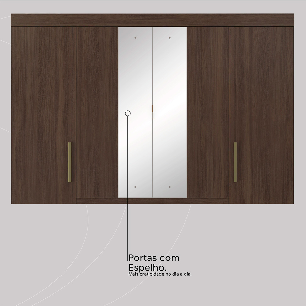 Guarda-Roupa Casal com Espelho Cadis 4 Portas 6 Gavetas Café