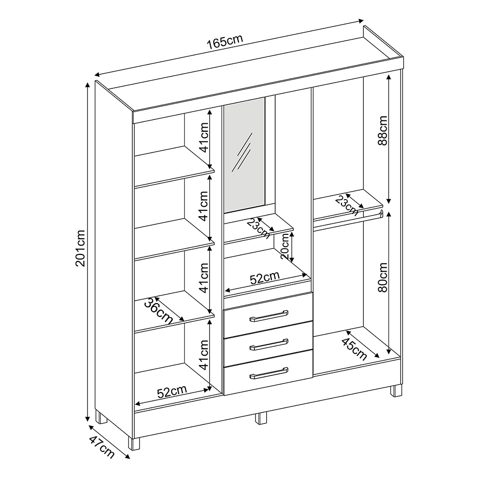 Guarda-Roupa Casal com Espelho Capelinha Pérsia 4 Portas 3 Gavetas Cinamon e Off White