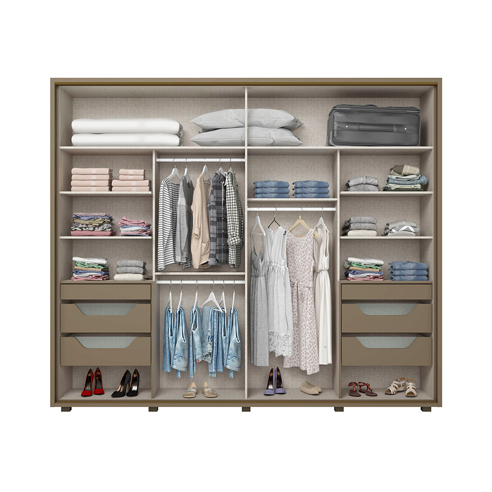 Guarda-Roupa Casal com Espelho Cavic 100% MDF 2 Portas 6 Gavetas Duna e Off White