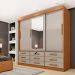Guarda-Roupa Casal com Espelho Chicago 3 Portas 9 Gavetas Cinamomo e Off White