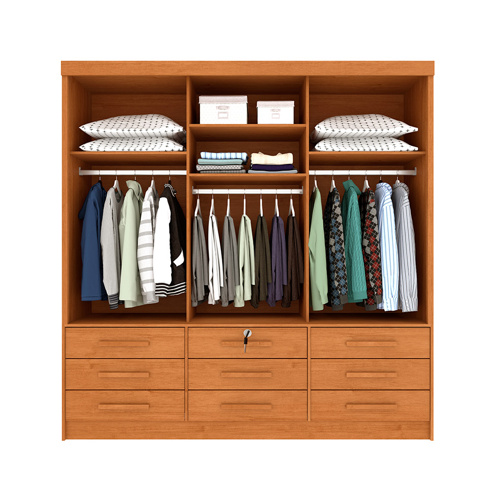 Guarda-Roupa Casal com Espelho Chicago I 3 Portas 9 Gavetas Cinamomo