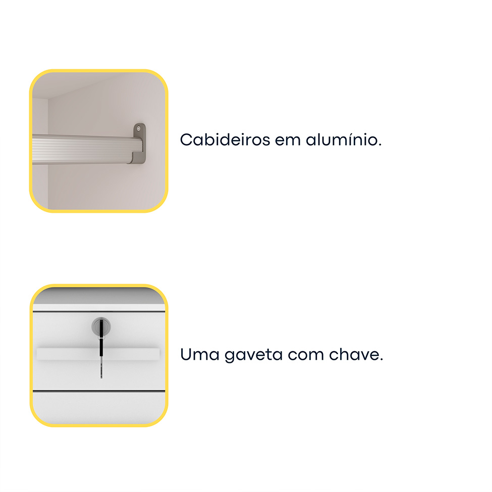 Guarda-Roupa Casal com Espelho Chicago I 3 Portas 9 Gavetas Neve