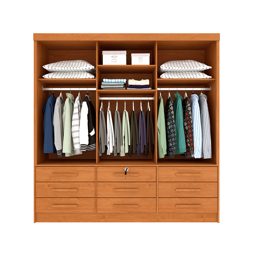 Guarda-Roupa Casal com Espelho Chicago II 3 Portas 9 Gavetas Cinamomo