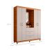 Guarda-Roupa Casal com Espelho Clapton 4 Portas 3 Gavetas Freijó e Off White