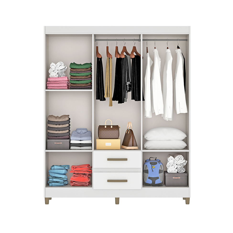 Guarda-Roupa Casal com Espelho Coimbra 6 Portas 2 Gavetas Branco