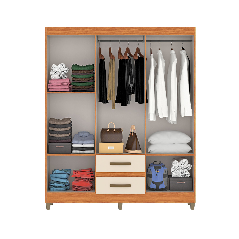 Guarda-Roupa Casal com Espelho Coimbra 6 Portas 2 Gavetas Cinamomo e Off White