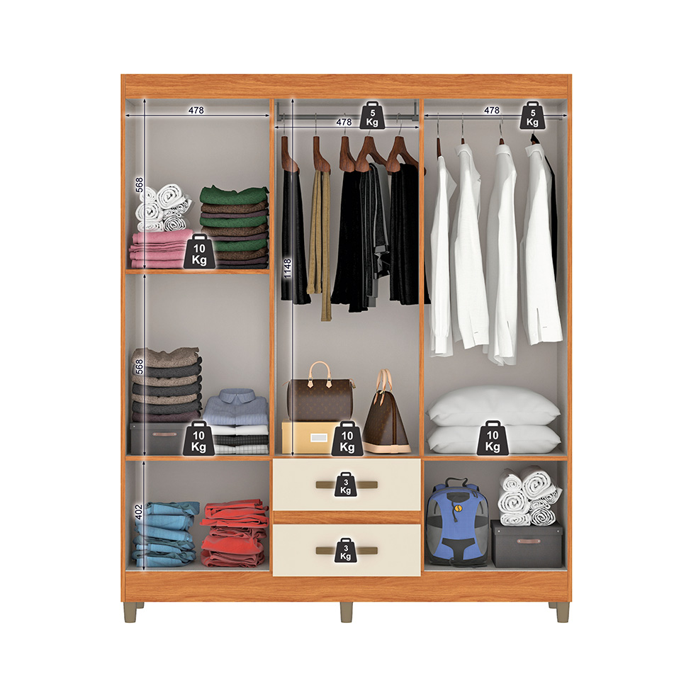 Guarda-Roupa Casal com Espelho Coimbra 6 Portas 2 Gavetas Cinamomo e Off White