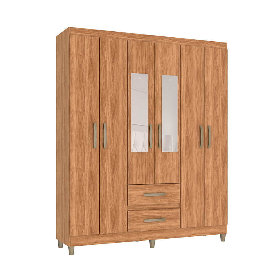 Guarda-Roupa Casal com Espelho Coimbra 6 Portas 2 Gavetas Mel