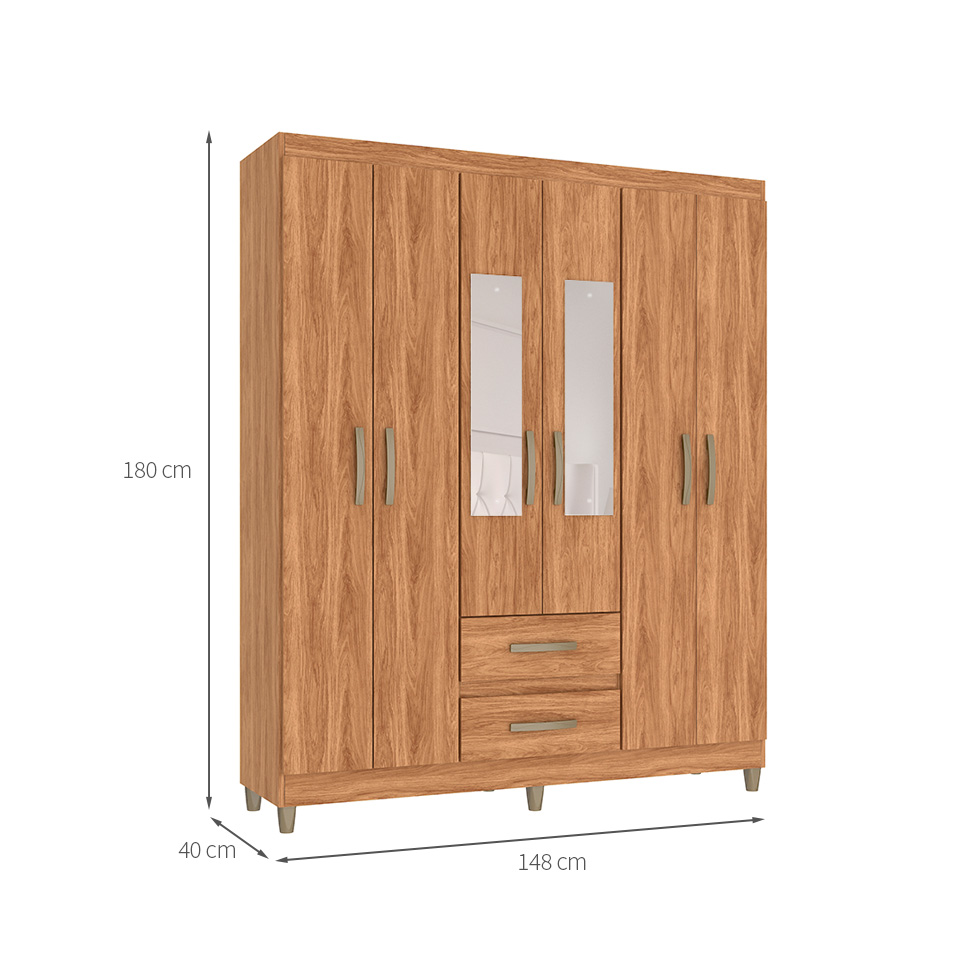 Guarda-Roupa Casal com Espelho Coimbra 6 Portas 2 Gavetas Mel