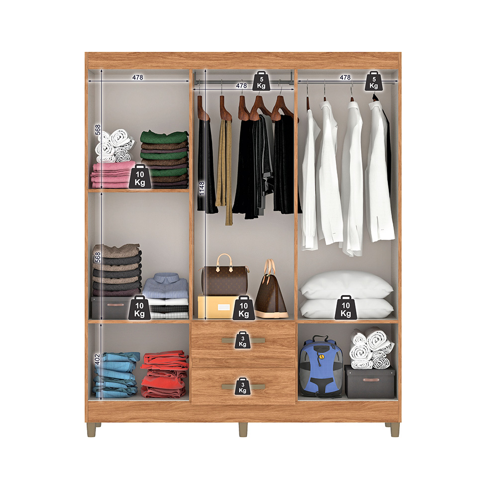 Guarda-Roupa Casal com Espelho Coimbra 6 Portas 2 Gavetas Mel