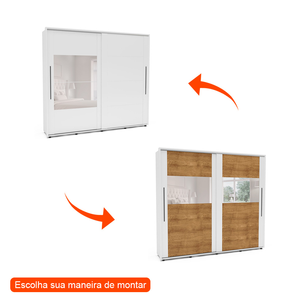 Guarda-Roupa Casal com Espelho Coimbra Flex 2 Portas 6 Gavetas Branco