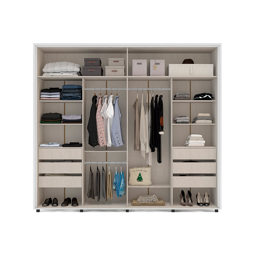 Guarda-Roupa Casal com Espelho Coimbra Flex 2 Portas 6 Gavetas Branco