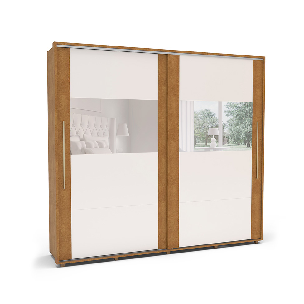 Guarda-Roupa Casal com Espelho Coimbra Flex 2 Portas 6 Gavetas Freijó e Off White