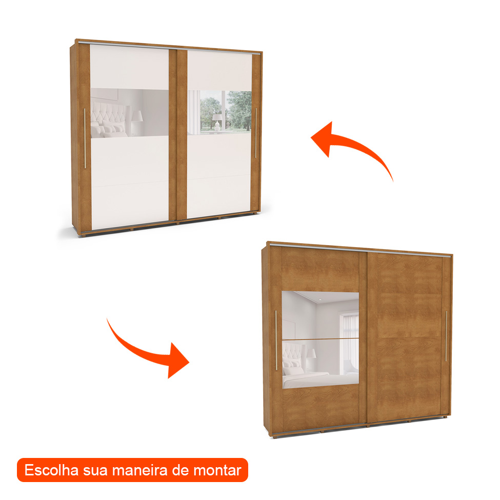 Guarda-Roupa Casal com Espelho Coimbra Flex 2 Portas 6 Gavetas Freijó e Off White