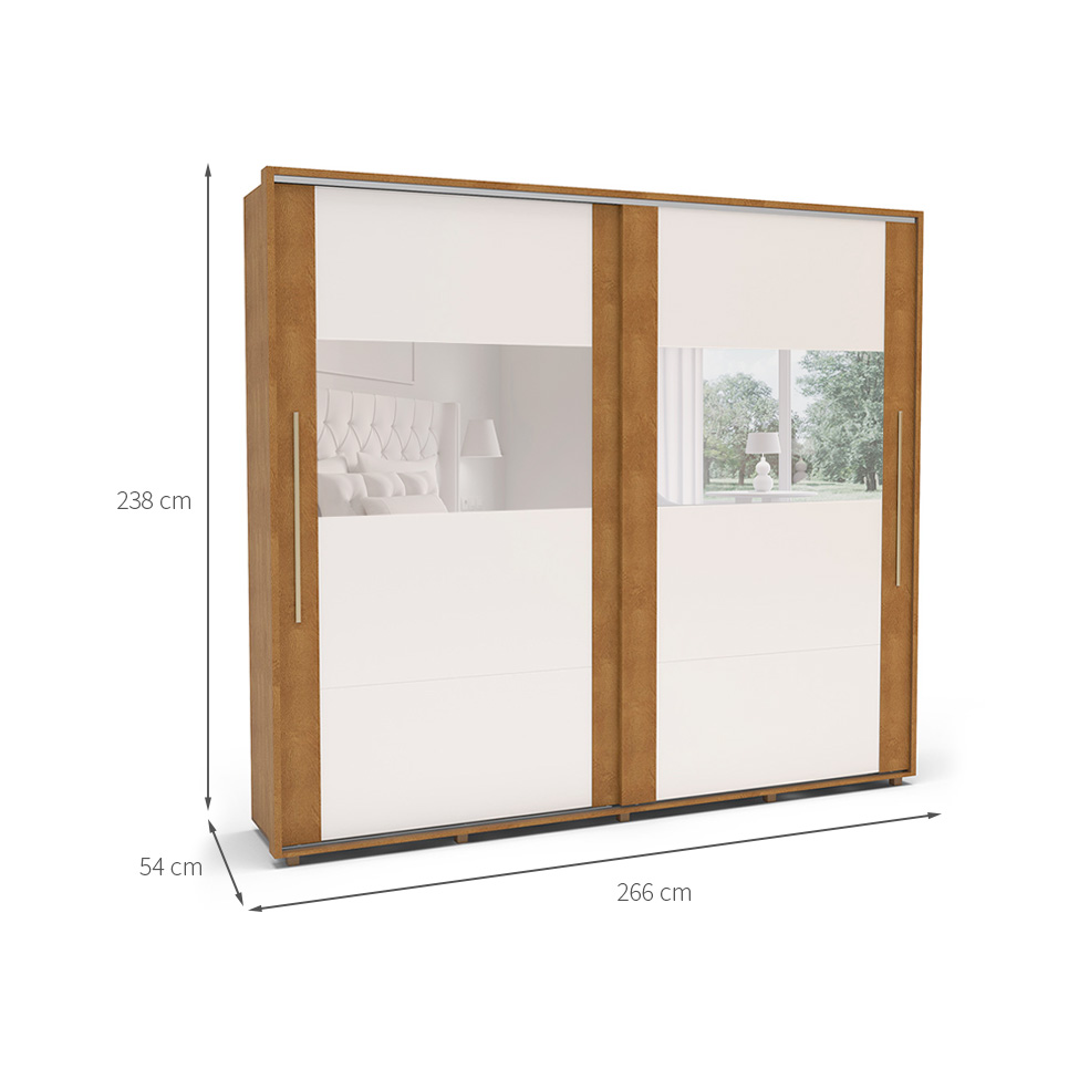 Guarda-Roupa Casal com Espelho Coimbra Flex 2 Portas 6 Gavetas Freijó e Off White