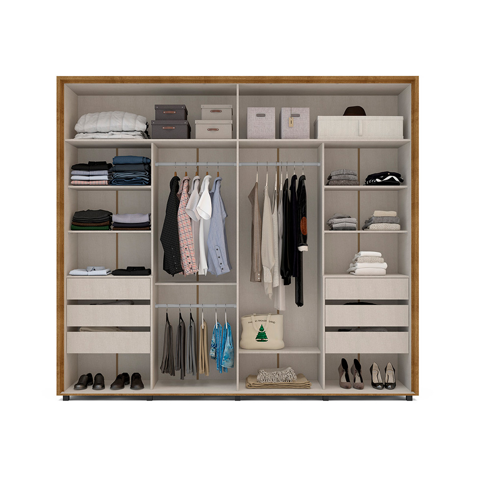 Guarda-Roupa Casal com Espelho Coimbra Flex 2 Portas 6 Gavetas Freijó e Off White