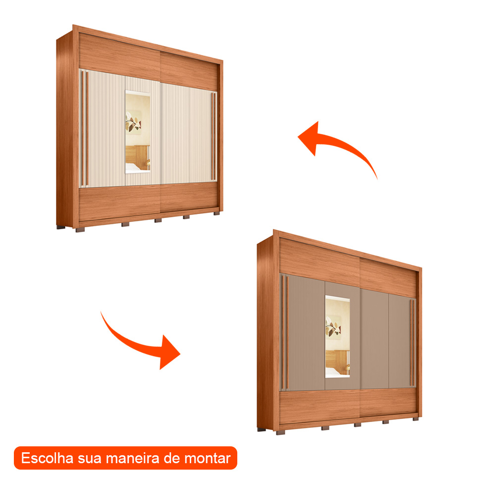 Guarda-Roupa Casal com Espelho Coliseu Ripado Flex 2 Portas 4 Gavetas Freijó