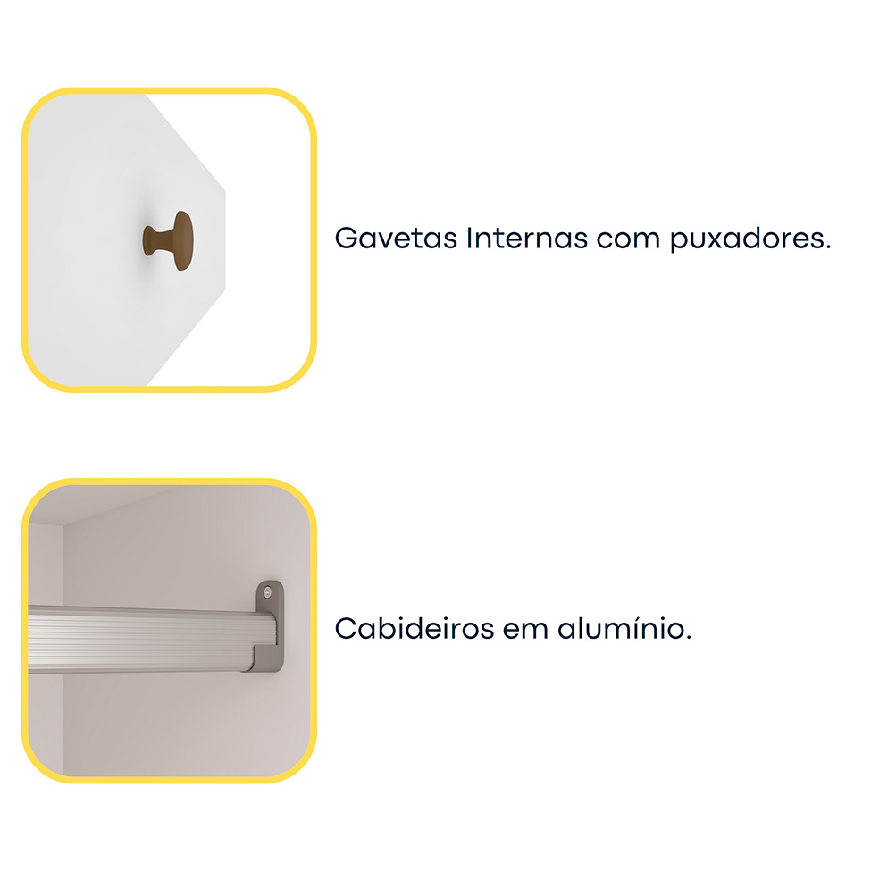 Guarda-Roupa Casal com Espelho Dacar 3 Portas 4 Gavetas Neve