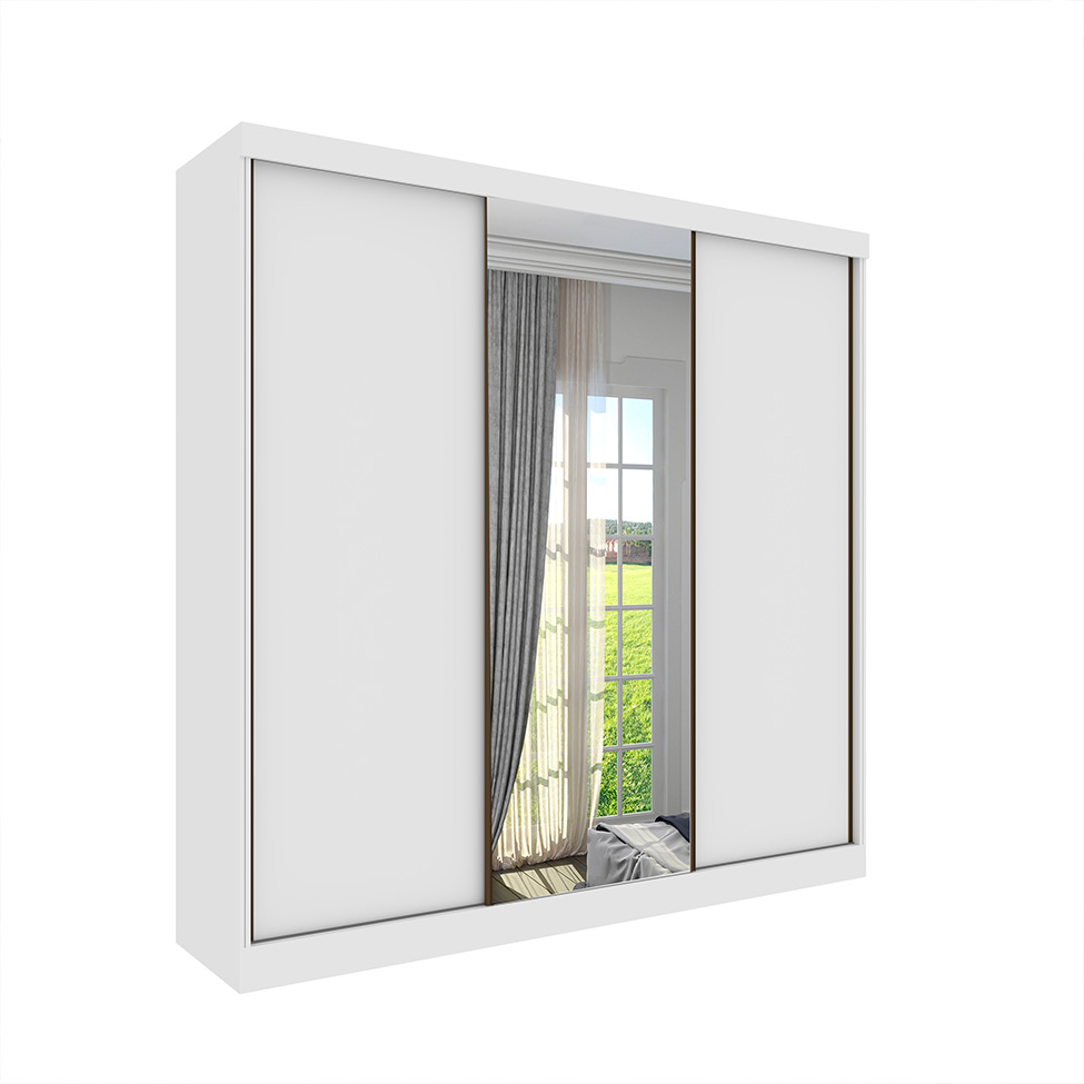 Guarda-Roupa Casal com Espelho Dacar 3 Portas 4 Gavetas Neve