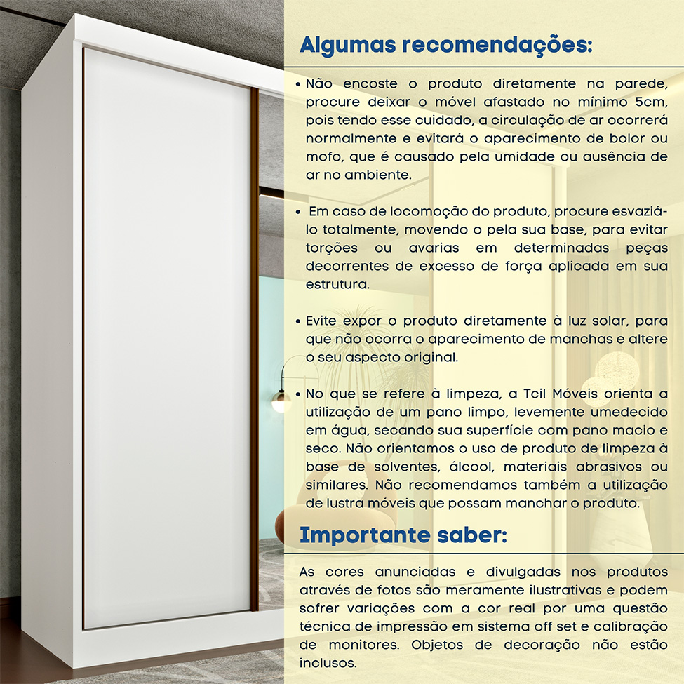 Guarda-Roupa Casal com Espelho Dacar 3 Portas 4 Gavetas Neve