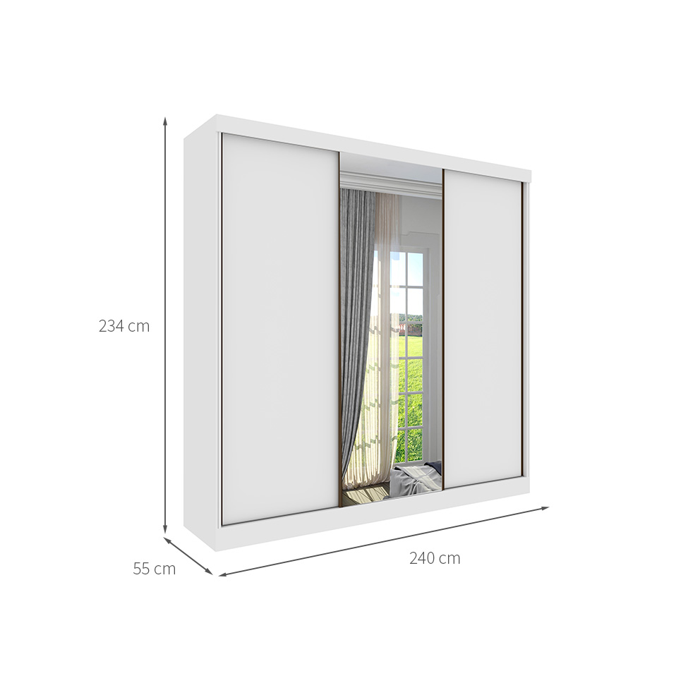 Guarda-Roupa Casal com Espelho Dacar 3 Portas 4 Gavetas Neve