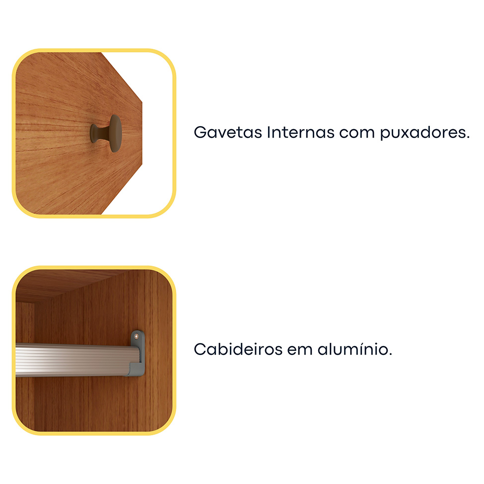 Guarda-Roupa Casal com Espelho Dacar Flex 3 Portas 4 Gavetas Cinamomo e Off White