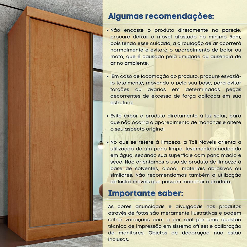 Guarda-Roupa Casal com Espelho Dacar Flex 3 Portas 4 Gavetas Cinamomo e Off White