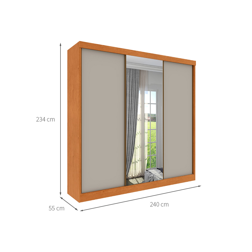 Guarda-Roupa Casal com Espelho Dacar Flex 3 Portas 4 Gavetas Cinamomo e Off White