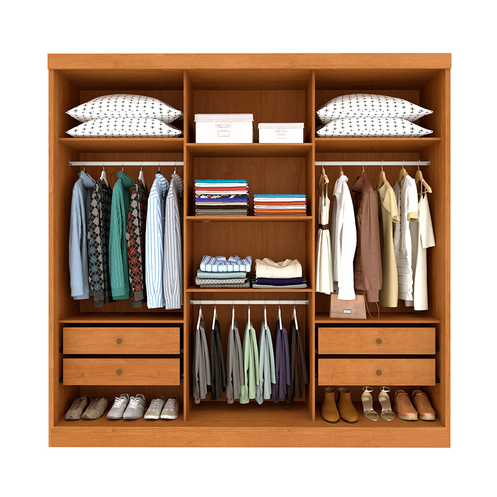 Guarda-Roupa Casal com Espelho Dacar Flex 3 Portas 4 Gavetas Cinamomo e Off White