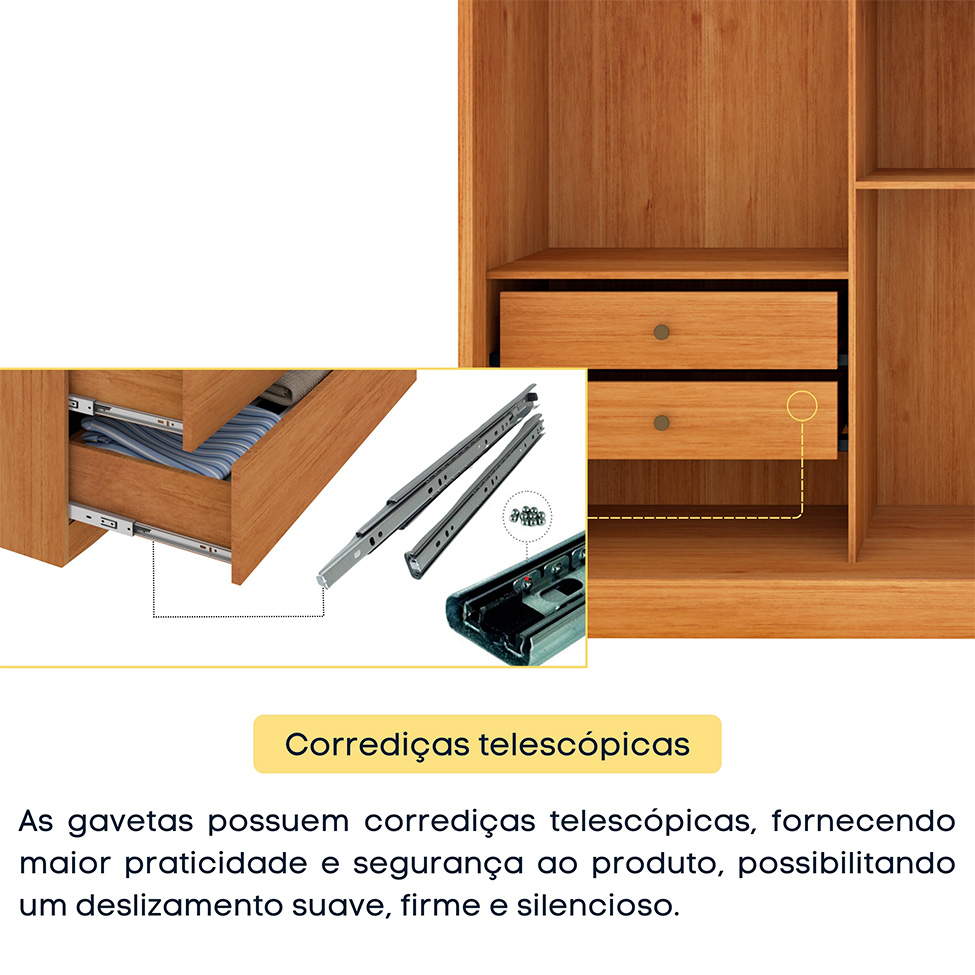 Guarda-Roupa Casal com Espelho Dacar Flex 3 Portas 4 Gavetas Cinamomo e Off White