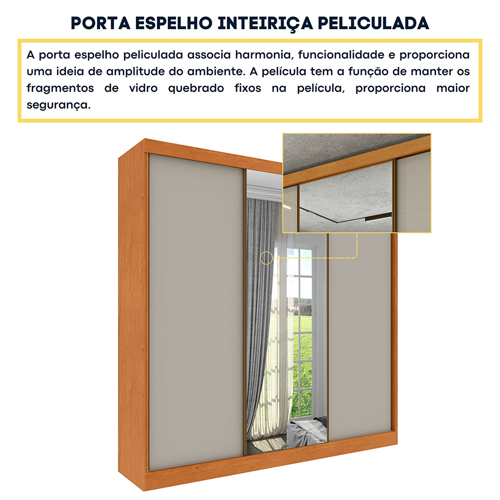 Guarda-Roupa Casal com Espelho Dacar Flex 3 Portas 4 Gavetas Cinamomo e Off White