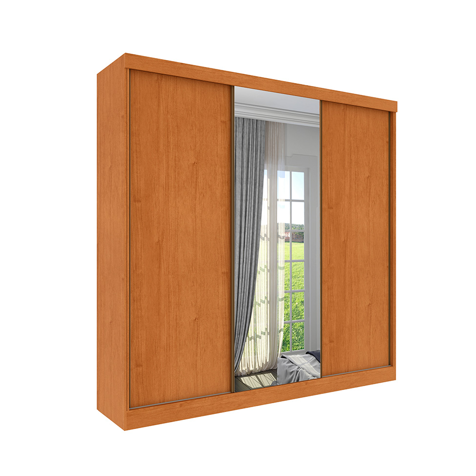 Guarda-Roupa Casal com Espelho Dacar Flex 3 Portas 4 Gavetas Cinamomo e Off White