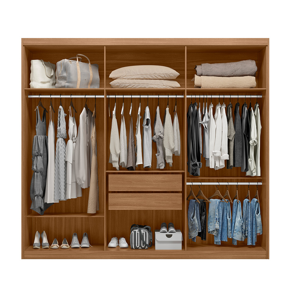 Guarda-Roupa Casal com Espelho Dalila Flex 3 Portas 2 Gavetas Amêndola e Off White