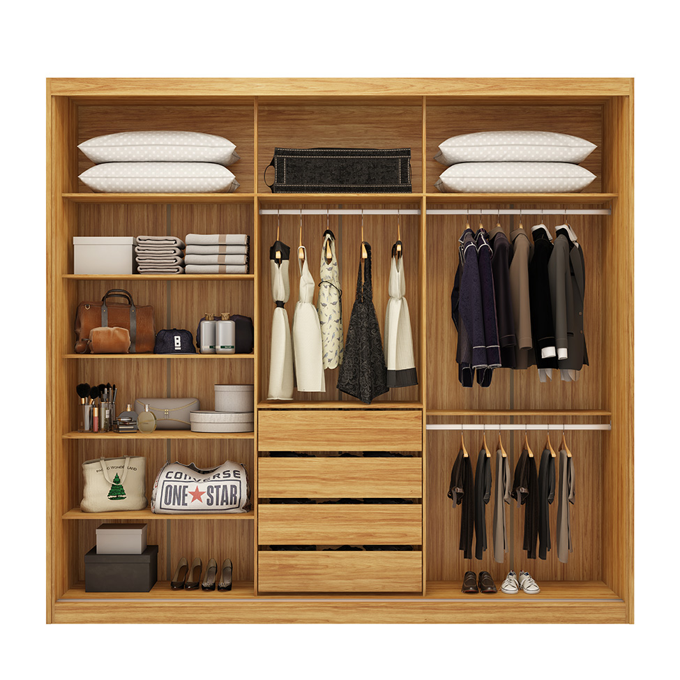 Guarda-Roupa Casal com Espelho Dalila Flex 3 Portas 4 Gavetas Cinamon e Off White