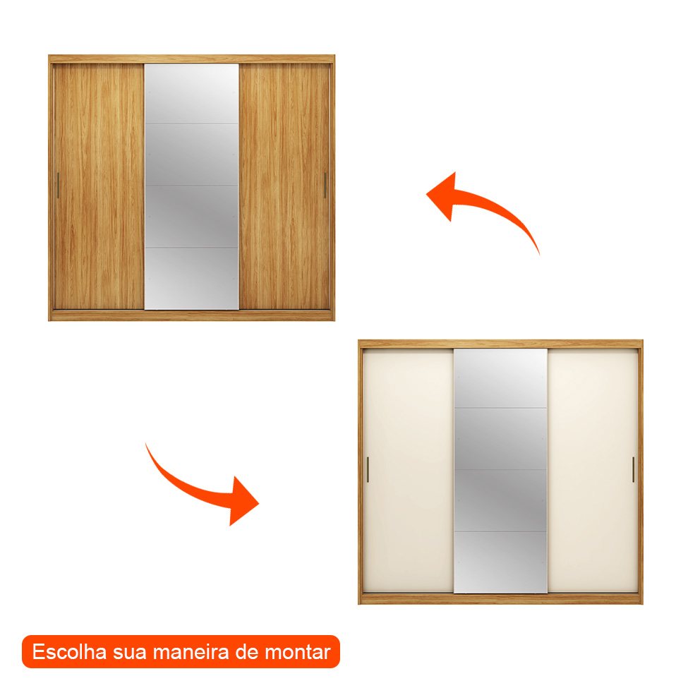 Guarda-Roupa Casal com Espelho Dalila Flex 3 Portas 4 Gavetas Cinamon e Off White